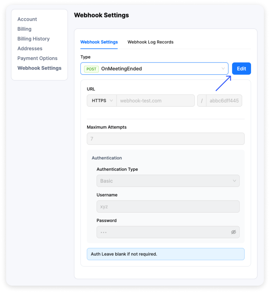 Configure webhook settings