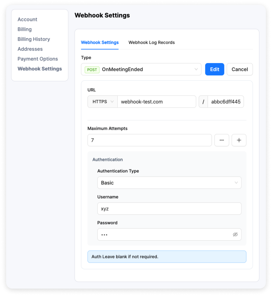 Configure webhook settings